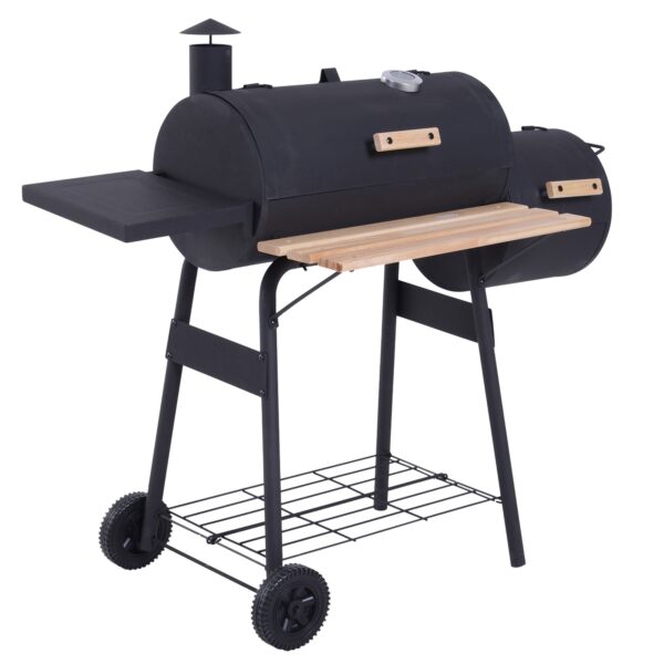 EasyComfort Carbon Barbecue met schoffels en rookoven, tuinbarbecue met touw en wielen 124x53x104 cm, zwart