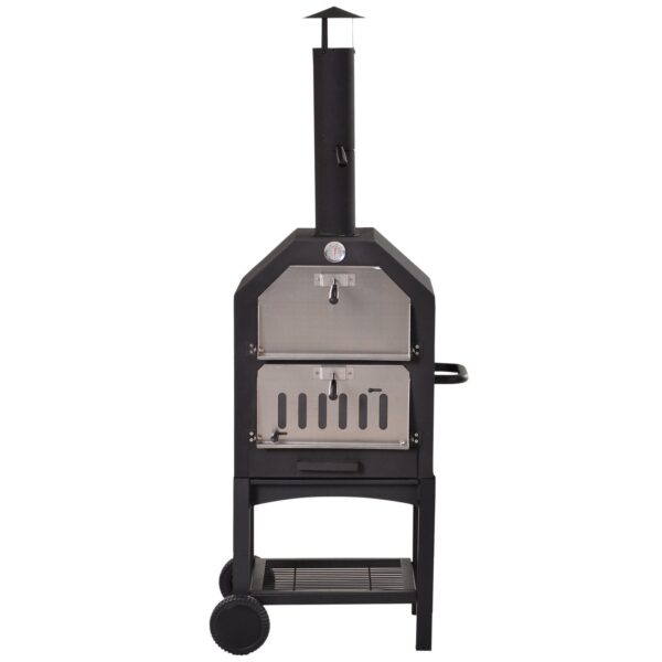 EASYCOMFORT Pizzaoven Houtskoolbarbecue, Buiten/Tuinbarbecue van roestvrij staal met thermometer, 50x36x160cm