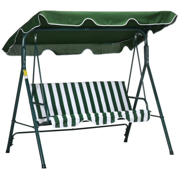 Easycomfort Garden Drop 3-zits in staal en teslin met parasolplafond, 172x110x153 cm, wit en groen