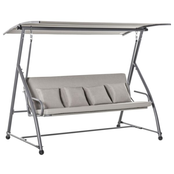 EASYCOMFORT 2-in-1 buitenschommel voor 3 personen, omvormbaar tot bed met luifel, 218x120x168cm, licht kaki