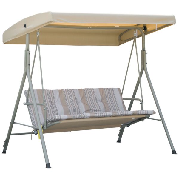 Easycomfort Tuinstoel 3-zits in staal met verstelbaar plafond, kussens en armbanden, 172x110x156cm