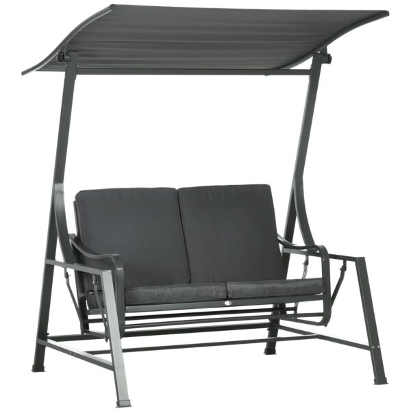 EASYCOMFORT 2-zits tuinschommel van staal met kanteldak en kussens, 148x129x172 cm