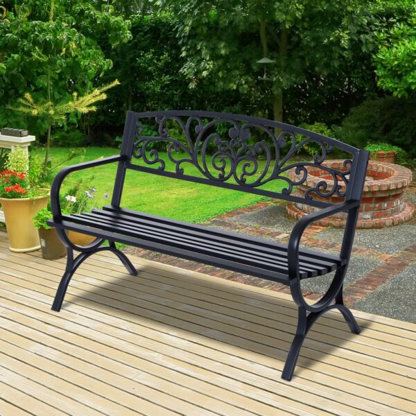 EASYCOMFORT Tuinbank voor buiten, stalen bank, 2-zits, metalen tuinbank - zwart