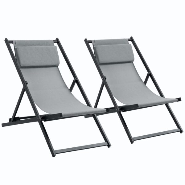 Easycomfort Set 2 Zitstoel Aanbieding, Plat en Liggend, in Aluminium, Grijs, 96,5 x 58 x 91,5 cm
