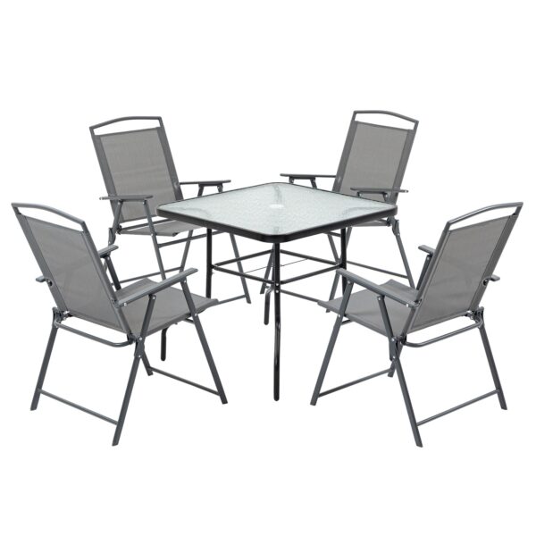 Easycomfort Set Tafel met 4 Tuinstoelen, Puzzel en Forum voor Parasol, Zwart