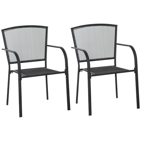 EASYCOMFORT Set van 2 metalen tuinstoelen, voor achtertuin, patio en terras, zwart