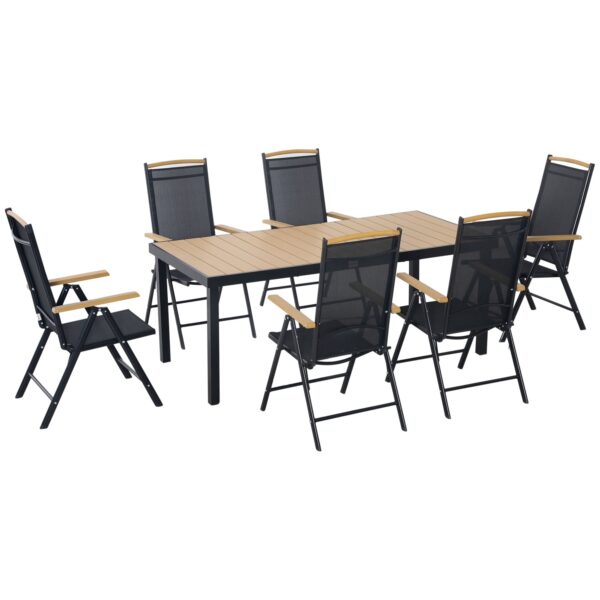 Easycomfort Set 7-delige tafel met vlakke en verstelbare tuinstoel in Texteline, zwart