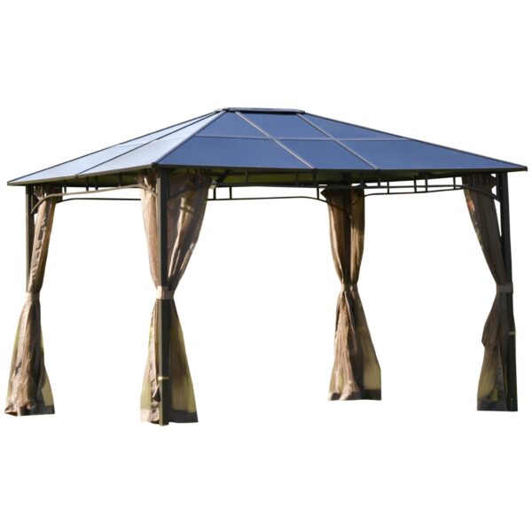 EASYCOMFORT Tuinprieel met klamboe 3,6x3m Bruin Polycarbonaat Dak