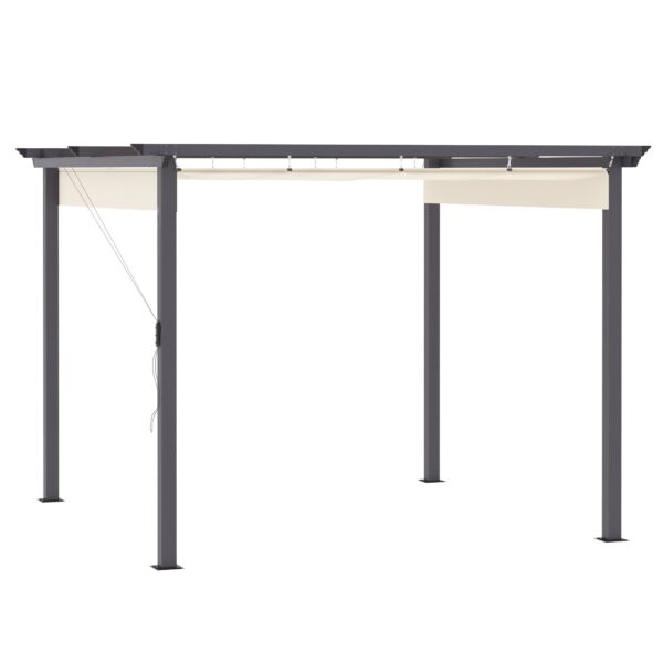 EASYCOMFORT Tuinhuisje Tuinpergola 3x3m met uitschuifbaar zonnescherm, van aluminium en polyester, crèmewit