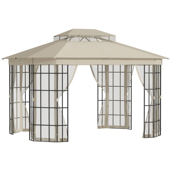 EASYCOMFORT Tuinprieel met klamboe, 2-laags dak en metalen constructie, 3,7 x 3 m, beige