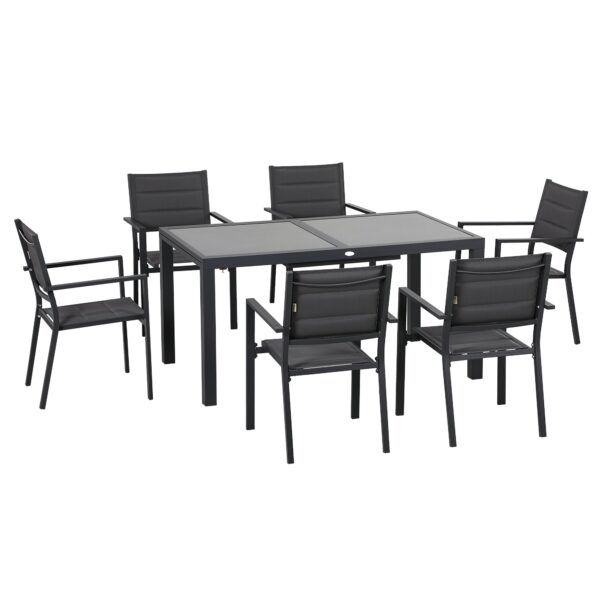 Easycomfort Tuinset met glazen uitschuifbare tafel en 6 stoelen met adembenemende stoelen, donkergrijs