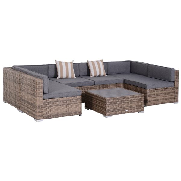 EASYCOMFORT 7-delige rotan tuinlounge met salontafel en modulaire bank met kussens, grijs