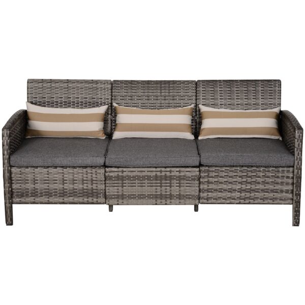 EASYCOMFORT Buitenbank met 3 zitplaatsen in PE-rotan met grijze dubbele kussens, 173 x 68 x 78 cm
