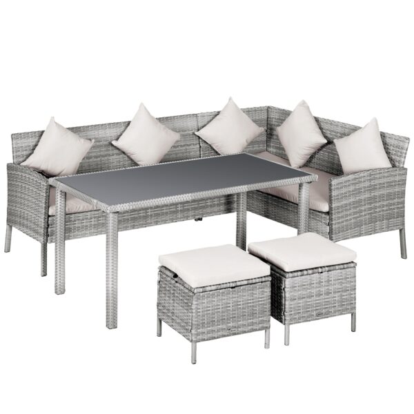 Easycomfort Set 5-delige buitenloungeset met 2 banken, 1 tafel en 2 stoelen, tuinmeubelen in rotangrijs