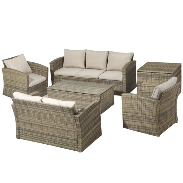 Easycomfort Set Tuinmeubelen 6-delig in Rotan met Bank, Stoel en Tafelbak, Beige