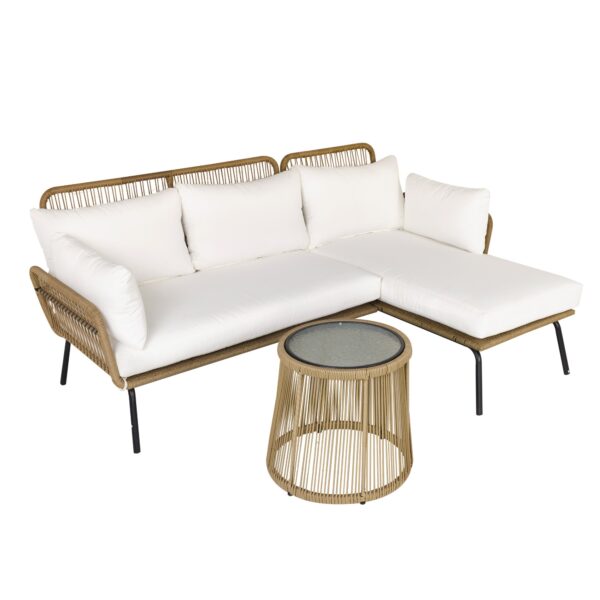 Easycomfort Tuinset in Rotan Stijl Boho Chic met Hoekbank en Tafel, Beige en Koffie