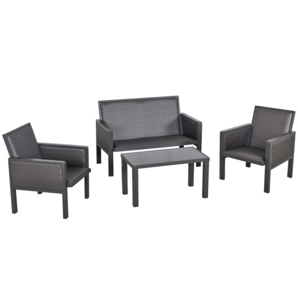 EASYCOMFORT Tuinlounge met bank en salontafel in PE-rotanset (4-delig) grijs