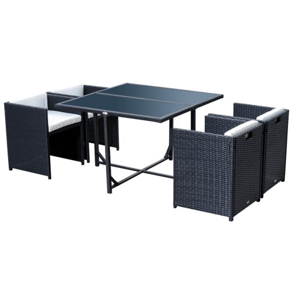 Easycomfort Set Tuinmeubelen 5-delige Set Eettafel met 4 Stoelen met Combineerbare Rechthoekige Sokken, Zwart, 109x109x72 cm