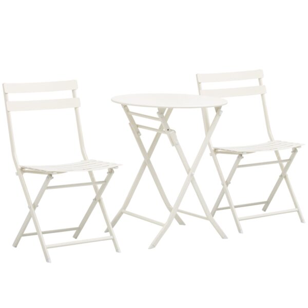 EASYCOMFORT salontafel met opklapbare stoelen in wit staal voor balkon, terras en tuin