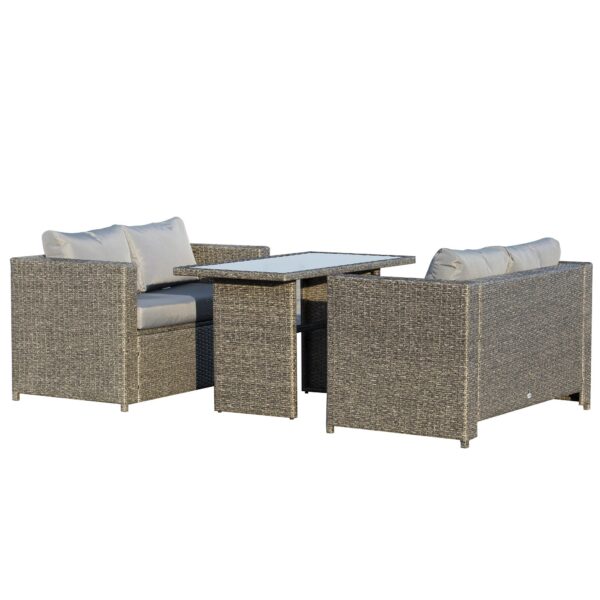 Easycomfort Set 3-delige tuinmeubelset met 2 banken met banken en 1 tafel van PE-rotan, buitenkamer grijs-zwart