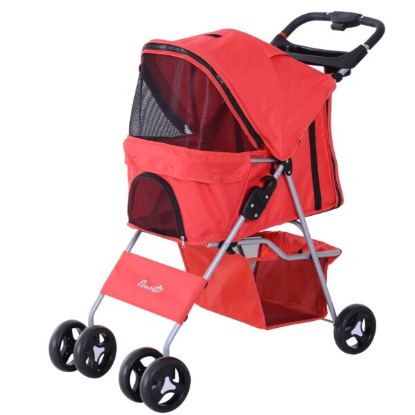 EASYCOMFORT Opvouwbare kinderwagen voor huisdieren, rood, 75 x 46 x 94 cm