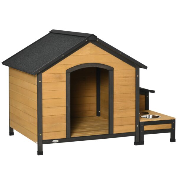 EASYCOMFORT Kennel voor algemene honden met 2 voerbakhouders, buitenbox en bitumen dak, 130x93x92cm