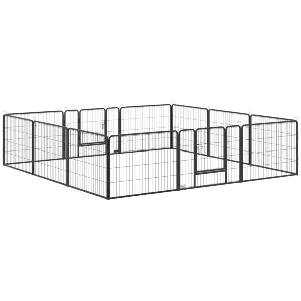 EASYCOMFORT Hek voor honden en huisdieren met 12 modulaire stalen panelen en 2 ingangen, 80x1,5x60cm, zwart