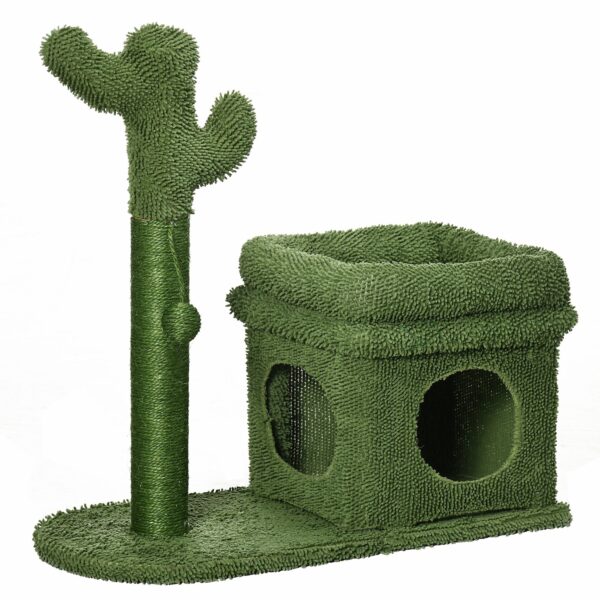 EASYCOMFORT Krabpaal voor katten met bed, huis en cactusvormige sisalpaal, 68x30x67cm, groen