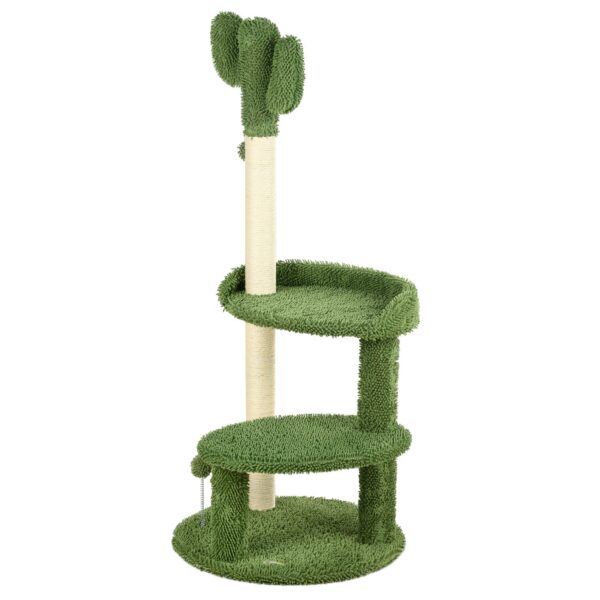 Easycomfort Kattenboom in de vorm van een cactus met banden en 2 speelballen, 35x31x55,5 cm, groen en wit