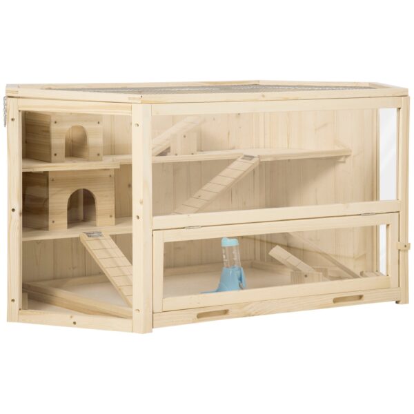 EASYCOMFORT 3-laags houten hamsterhuis met open dak en transparante wand, 115x60x55cm