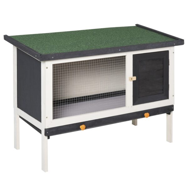 EASYCOMFORT Buitenkonijnenhok van dennenhout met uitneembare lade, open dak van bitumen en gaas, 90x45x65cm, zwart, wit en groen
