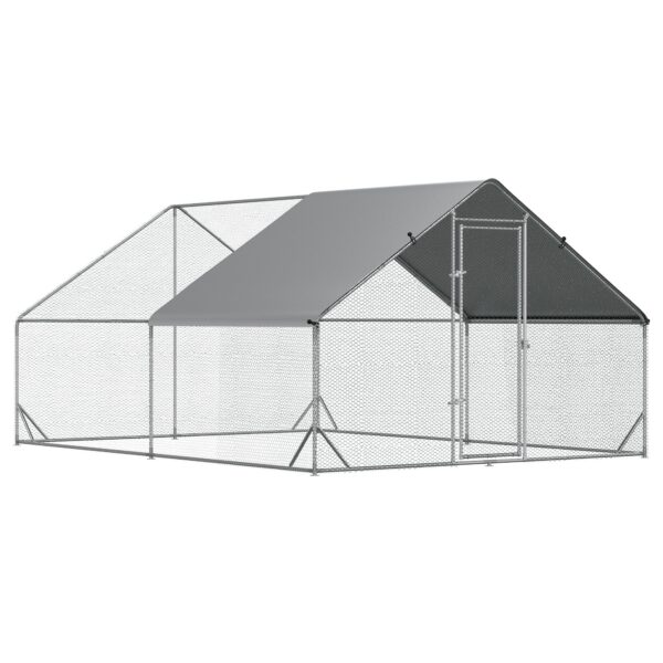 Easycomfort Tuinkip met zinken frame, waterdichte hoes en hexagonaal netwerk, 3x4x2 m, zilver