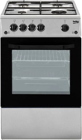 Beko Gasfornuis 4-pits Elektrische oven Breedte x Diepte 50x50 cm Met deksel Zilverkleur CSS42014FS 54 liter