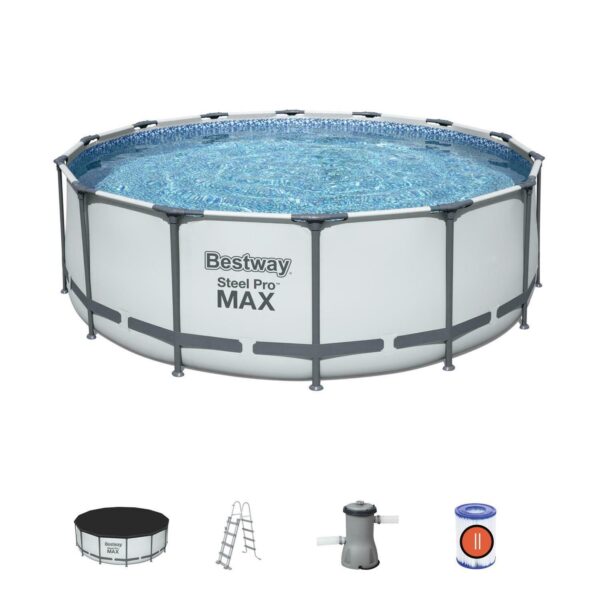Bestway 5612X Steel Pro MAX Bovengronds Zwembad ø (427x122h) Afdekzeil + Externe hellingtrap + Filterpomp 15.232 liter