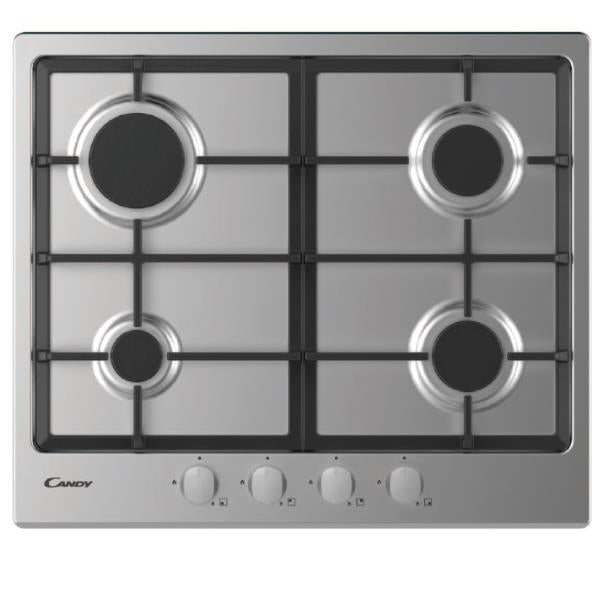 Candy gaskookplaat op metalen roestvrijstalen blad met 4 kookzones, code CHG6BRX