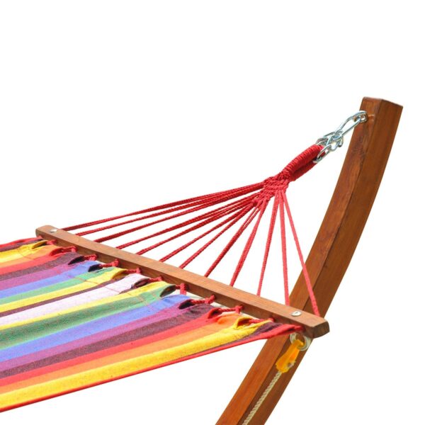EASYCOMFORT Hangmat in kleurrijke kleurrijke stof met houten steun, 3,15 x 1 x 1,1 m