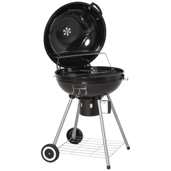 EASYCOMFORT Houtskoolbarbecue met deksel en dubbele grillthermometer in zwart metaal