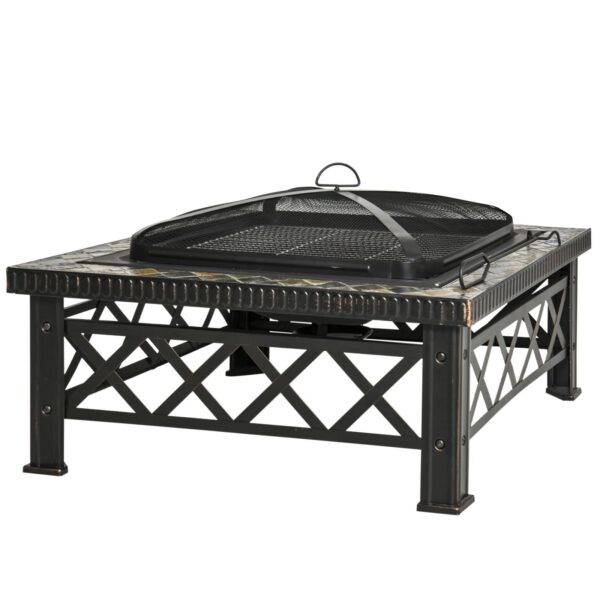 EASYCOMFORT Tuinbrazier met vonkenvanger en metalen barbecuegrill 76x76x47cm Zwart