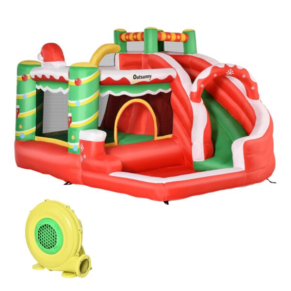 EASYCOMFORT Reuze opblaasbaar kasteel met kerstthema voor kinderen van 3-8 jaar met glijbaan en montage-accessoires, 290x280x220cm - Veelkleurig