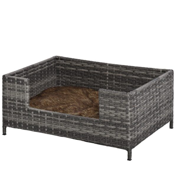 Easycomfort Rattan Honden- en Kattenkussen met Wasbaar Kussen, Binnenkussen voor Dieren, 61x46x27cm, Wit Grijs