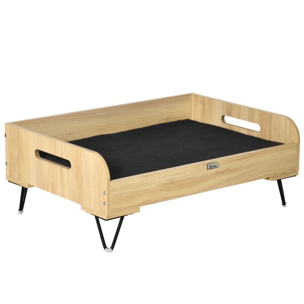 EASYCOMFORT Verhoogde hondenkennel met afneembaar en wasbaar kussen, 2 handgrepen, van MDF en staal, 82x56x31,5 cm, zwart
