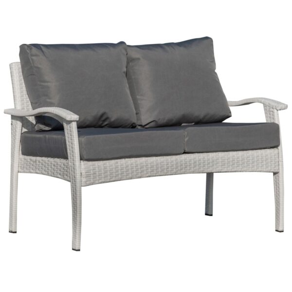 EASYCOMFORT 2-zits buitenbank van PE-rotan, tuinbank met kussens en armleuningen, 120x63x77cm wit