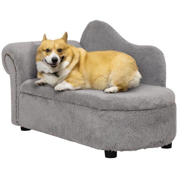 EASYCOMFORT Bank voor honden en katten met opbergvak en fluwelen schoffels, 80x40x46cm donkergrijs