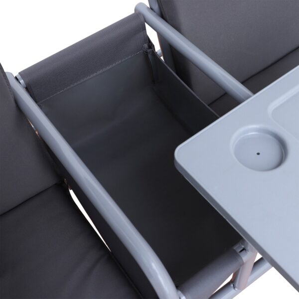 EASYCOMFORT Tuinschommel 2 aparte zitplaatsen met centrale tafel en verstelbaar dak, in metaal 175x112x165cm Grijs