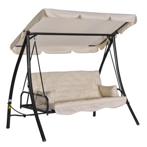 EASYCOMFORT 3-zits tuinschommel met kanteldak, omvormbaar tot bed, 209x114x170cm, Beige