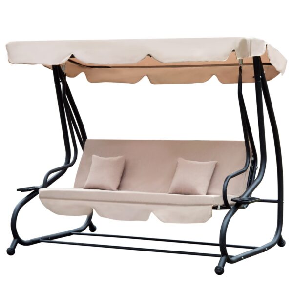 EASYCOMFORT 3-zits tuinschommel omvormbaar tot schommelbed, stalen dak en constructie, 200x120x164cm lichtbruin