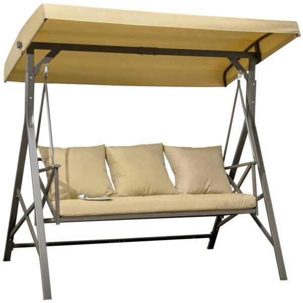 EASYCOMFORT 3-zits tuinschommel van staal en polyester met kanteldak en kussens, 190x120x178 cm