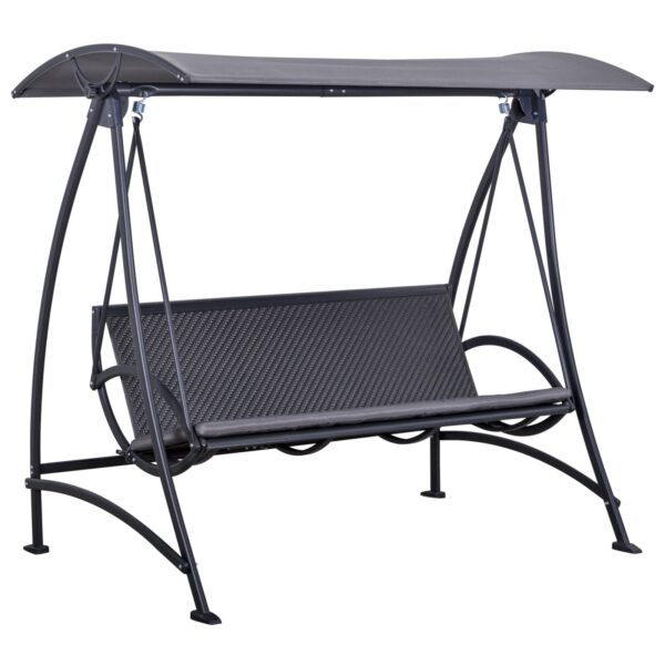 EASYCOMFORT 3-zits tuinschommel van PE-rotan met verstelbare luifel en kussen, grijs