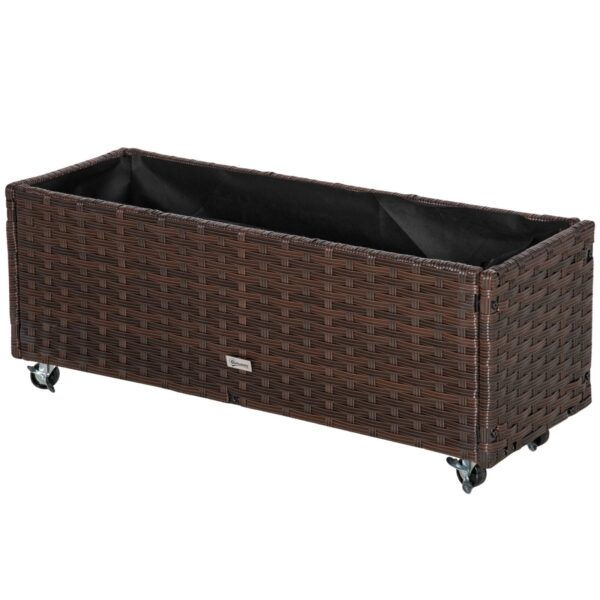 EASYCOMFORT Verhoogde plantenbak van synthetisch rotan met 4 vergrendelbare wielen, 94,5 x 31 x 36 cm, grijs