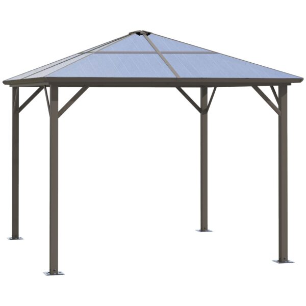 EASYCOMFORT Tuinprieel met polycarbonaat dak en aluminium constructie, 3x3m, koffiekleur